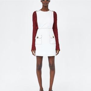 Zara Pinafore Dress Contrast Stitching NWOT